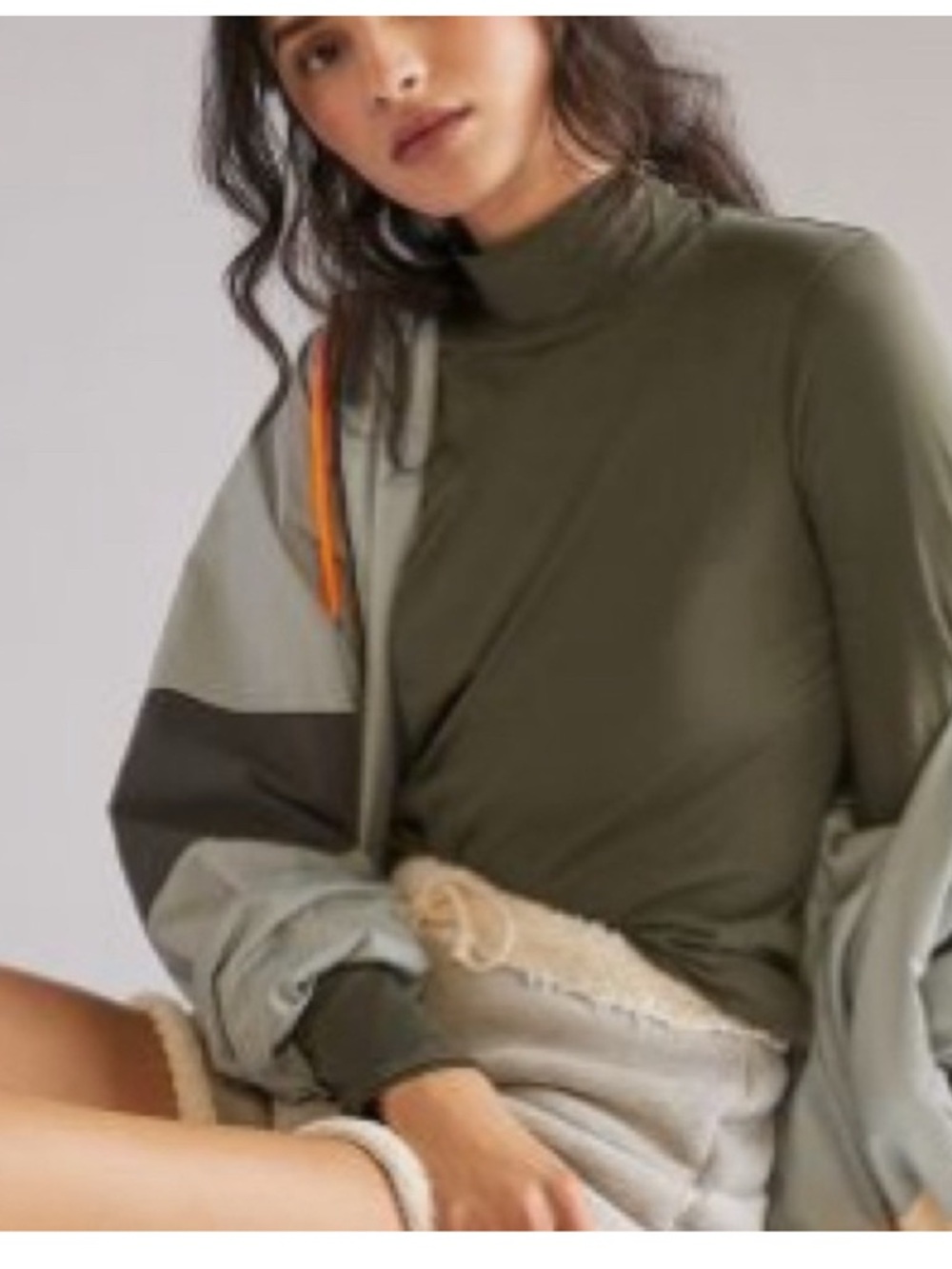 Anthropologie Moss Green Gauzy Mock-neck Long-sleeve Top